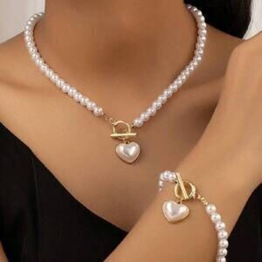 A Set Of 2-Piece Imitation Pearl Necklaces For Heart-Shaped Necklaces Br Gift